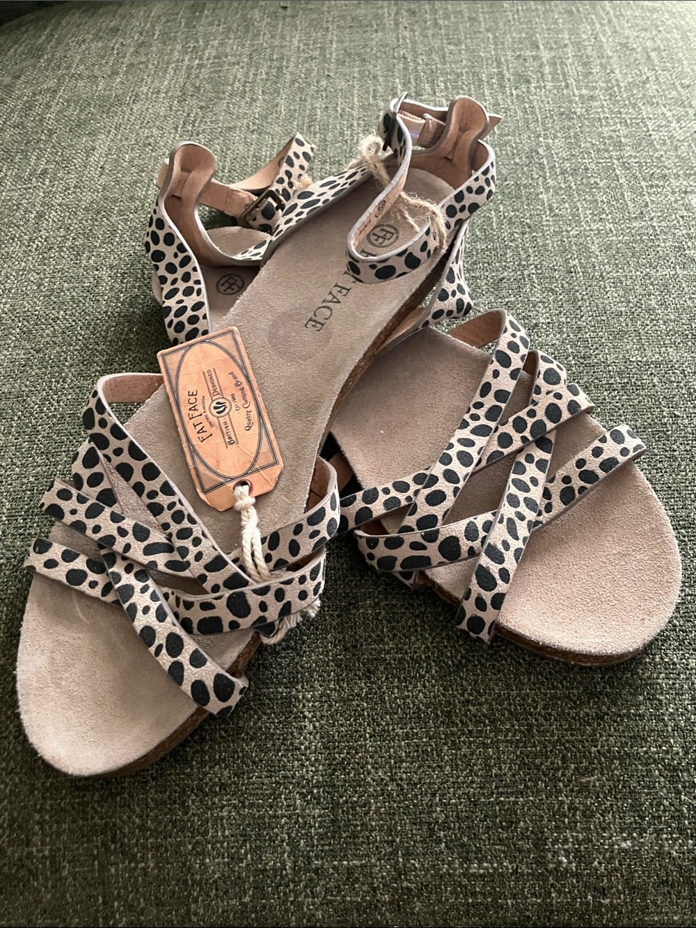 Fat Face Leopard Spot Crisscross Strappy Sandals - Beige and Black